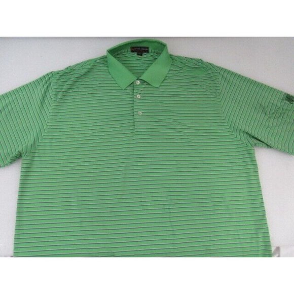 Peter Millar Summer Comfort Green White Strip Polo Golf Brae Burn Logo Size XL/T - Picture 2 of 6